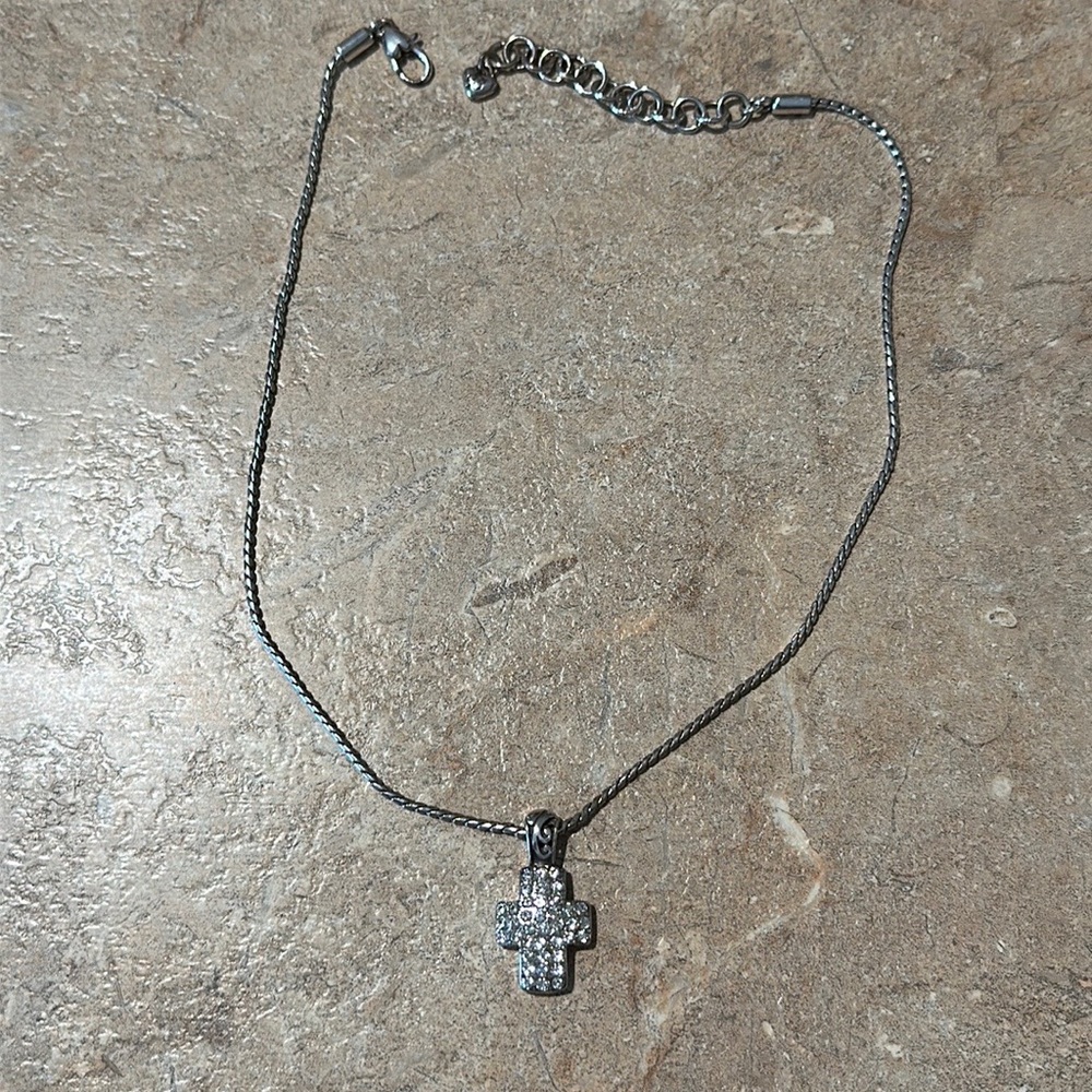 Brighton Adjustable Reversible Silver Cross Necklace with Rhinestones Beautiful